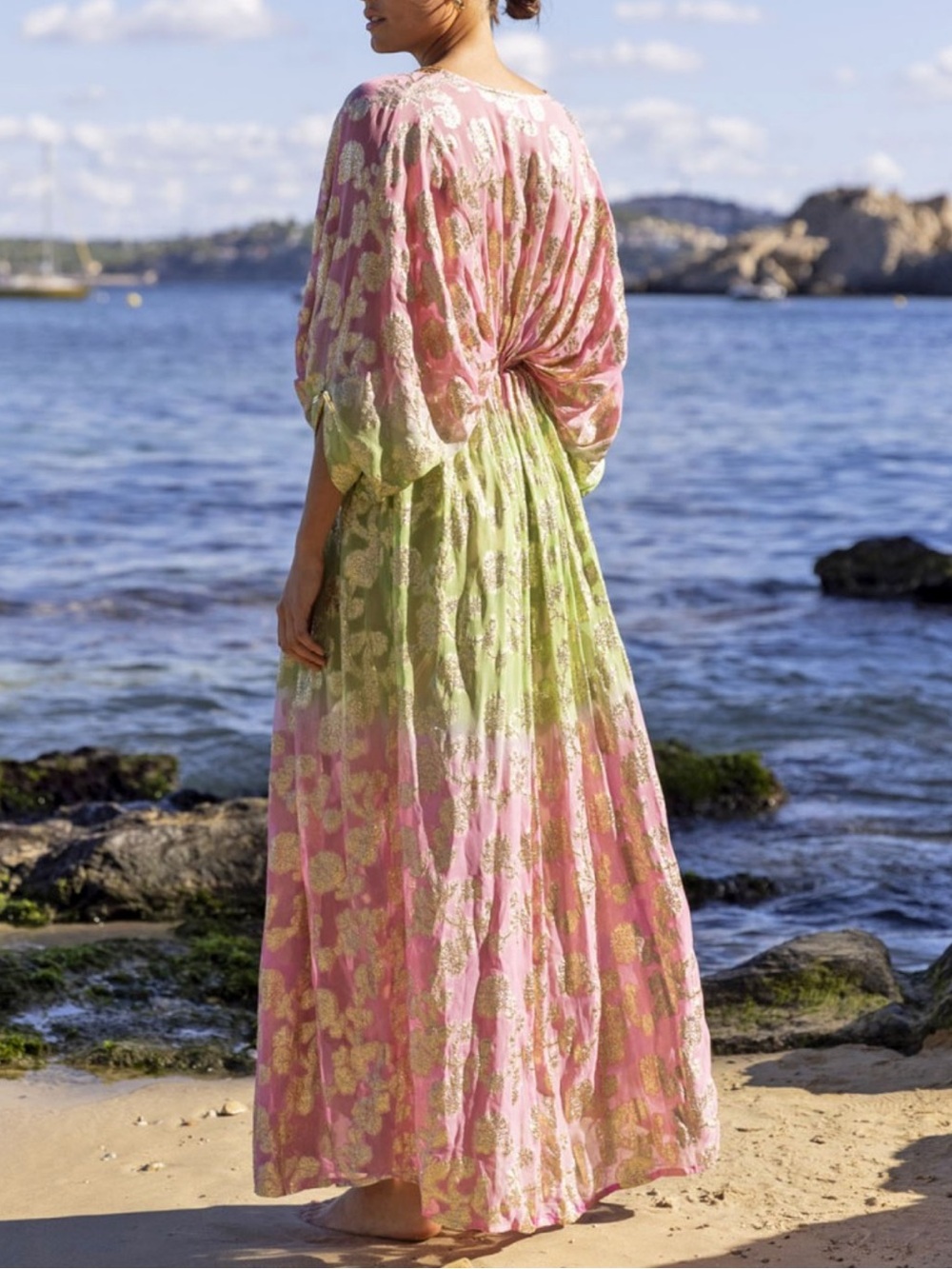 Miss June Paris metallic gold floral Ombré Peach Purple Maxi Dress NWT Marley - Picture 14 of 15